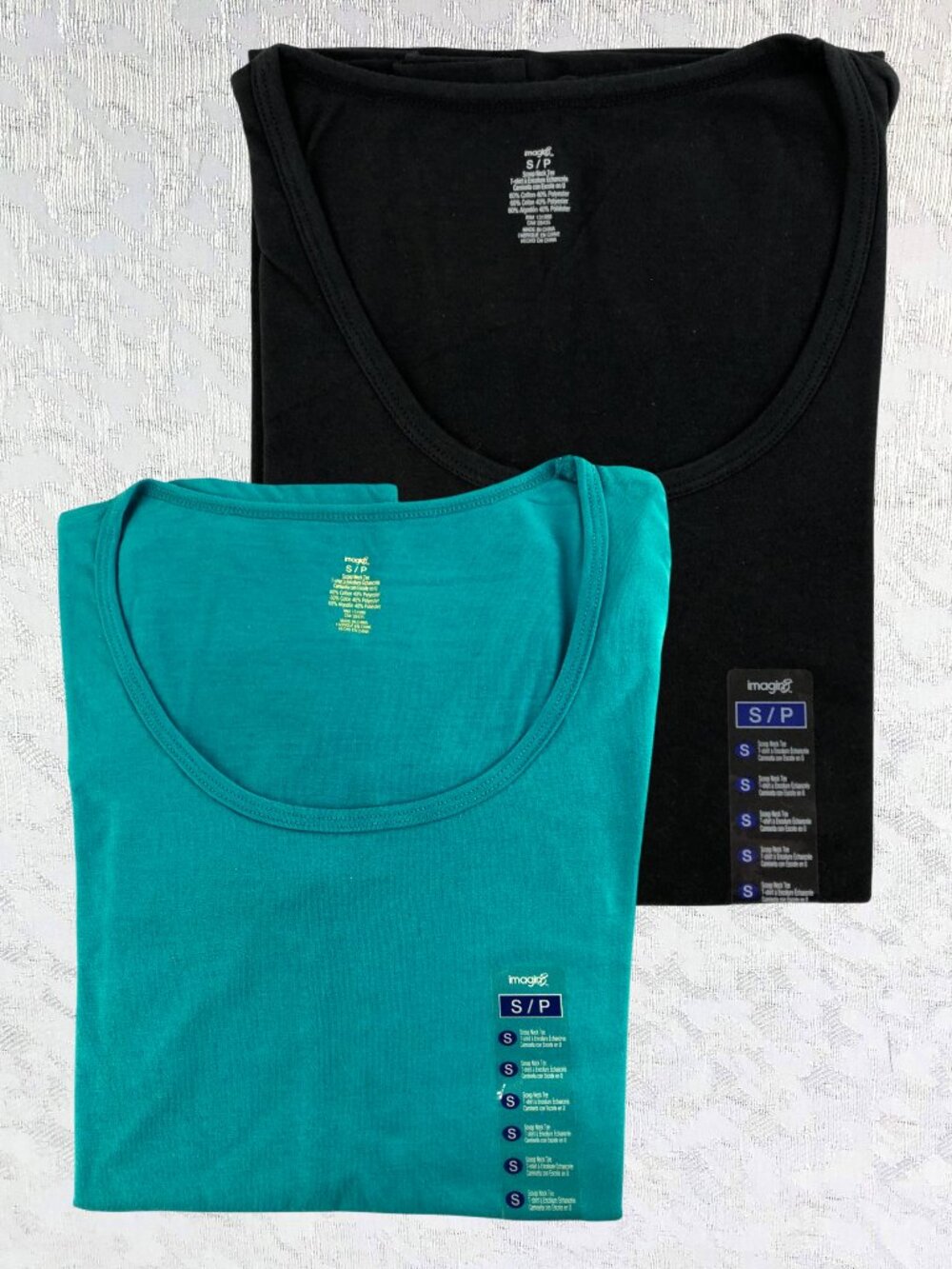Imagin8 Turquoise + Black Cap Sleeve Tees (2) Cotton Blend Casual Size S NWT